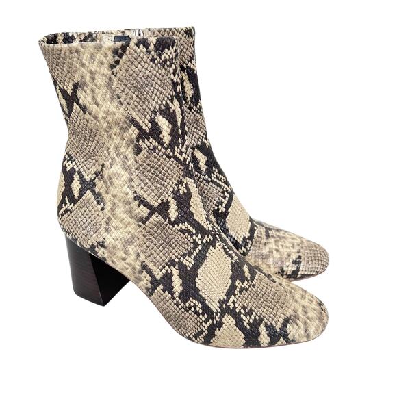 Loeffler Randall Tan Snakeskin Flare Block Heel Booties Sz 8.5 - Picture 2 of 10